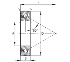 推力角接觸球軸承 7603020-2RS-TVP, 單向，接觸角 a = 60°，限制公差，兩側(cè)唇密封