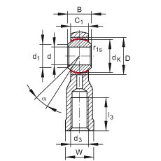 桿端軸承 GIKSL25-PS, 根據(jù) DIN ISO 12 240-4 標(biāo)準(zhǔn)，特種鋼材料，帶左旋內(nèi)螺紋，免維護(hù)
