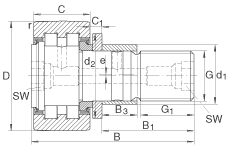 螺栓型滾輪 PWKRE40-2RS, 軸向引導(dǎo)，滿裝圓柱滾子，帶偏心擋圈，兩側(cè)唇密封