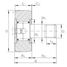 螺栓型滾輪 KR16, 軸向引導(dǎo)，兩側(cè)間隙密封