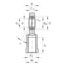 桿端軸承 GIR40-DO-2RS, 根據(jù) DIN ISO 12 240-4 標(biāo)準(zhǔn)，帶右旋內(nèi)螺紋，需維護(hù)，兩側(cè)唇密封