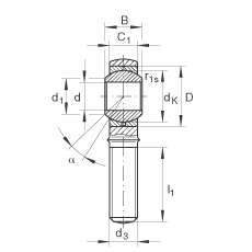 桿端軸承 GAKR12-PB, 根據(jù) DIN ISO 12 240-4 標(biāo)準(zhǔn)，帶右旋外螺紋，需維護(hù)