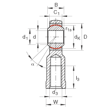 桿端軸承 GIKL14-PW, 根據(jù) DIN ISO 12 240-4 標(biāo)準(zhǔn)，帶左旋內(nèi)螺紋，需維護(hù)