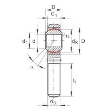 桿端軸承 GAKL6-PW, 根據 DIN ISO 12 240-4 標準，帶左旋外螺紋，需維護