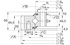 交叉滾子軸承 XSA140944-N, 標(biāo)準(zhǔn)系列 14， 外部的齒輪齒，兩側(cè)唇密封