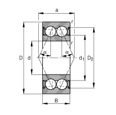 角接觸球軸承 3807-B-2Z-TVH, 雙列，雙側(cè)間隙密封，接觸角 α = 25°