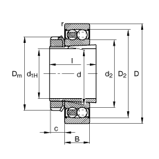 自調(diào)心球軸承 2205-K-2RS-TVH-C3 + H305, 根據(jù) DIN 630 和 DIN 5415 標(biāo)準(zhǔn)的主要尺寸, 帶錐孔和緊定套，兩側(cè)唇密封