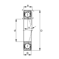 主軸軸承 B7207-C-2RSD-T-P4S, 調(diào)節(jié)，成對安裝，接觸角 α = 15°，兩側(cè)唇密封，非接觸，加嚴公差