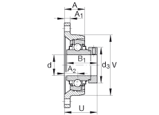 軸承座單元 RCJT1-1/4, 對角法蘭軸承座單元，鑄鐵，根據(jù) ABMA 15 - 1991, ABMA 14 - 1991, ISO3228 帶有偏心緊定環(huán)，R型密封，英制